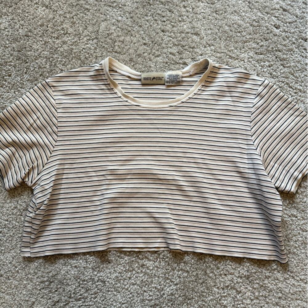White Stag Black and White Striped Crop Top